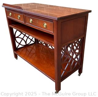 Baker Mahogany Chippendale Style Fretwork Telephone Console Table with Tilt Top.  35"W x 17"D x 29"T
