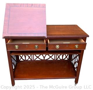 Baker Mahogany Chippendale Style Fretwork Telephone Console Table with Tilt Top.  35"W x 17"D x 29"T