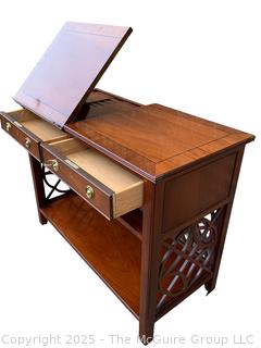 Baker Mahogany Chippendale Style Fretwork Telephone Console Table with Tilt Top.  35"W x 17"D x 29"T