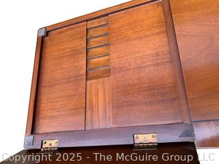 Baker Mahogany Chippendale Style Fretwork Telephone Console Table with Tilt Top.  35"W x 17"D x 29"T