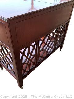 Baker Mahogany Chippendale Style Fretwork Telephone Console Table with Tilt Top.  35"W x 17"D x 29"T