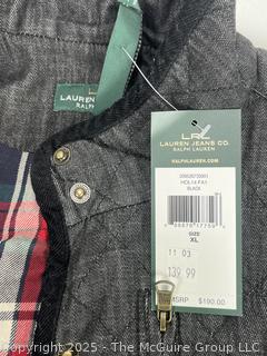 Ralph Lauren LRL Charcoal Diamond Quilted Flannel Lined Jacket, XL, New with Tags