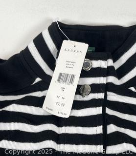 Ralph Lauren Striped Cardigan Sweater Knit Black White 1X, New with Tags