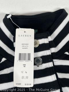 Ralph Lauren Striped Cardigan Sweater Knit Black White 1X, New with Tags