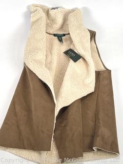 Ralph Lauren Faux Suede Shearling Draped Vest, PL, New with Tags