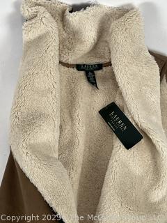 Ralph Lauren Faux Suede Shearling Draped Vest, PL, New with Tags