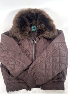 Ralph Lauren Brown Quilted Puffer Jacket with Faux Fur Collar L, New with Tags