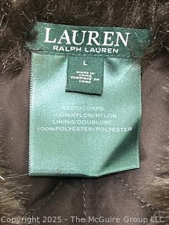 Ralph Lauren Brown Quilted Puffer Jacket with Faux Fur Collar L, New with Tags