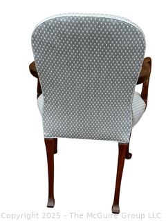 Mahogany Queen Anne Style Upholstered Sheppard Hook Arm Chair by Southwood Furniture Co., Hickory, NC