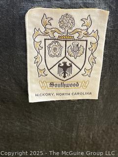 Mahogany Queen Anne Style Upholstered Sheppard Hook Arm Chair by Southwood Furniture Co., Hickory, NC