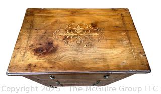 Three (3) Drawer Louis XI Style Inlaid Scrolled Design Continental Fruitwood Commode.  33"H x 22"W x 14"D