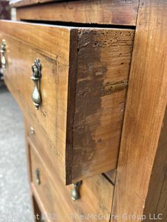 Three (3) Drawer Louis XI Style Inlaid Scrolled Design Continental Fruitwood Commode.  33"H x 22"W x 14"D