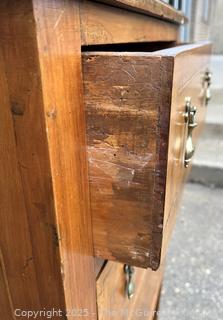 Three (3) Drawer Louis XI Style Inlaid Scrolled Design Continental Fruitwood Commode.  33"H x 22"W x 14"D
