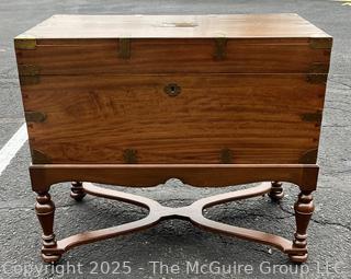 Chinese Camphor Wood Campaign Chest with Hinged Lid and Brass Mounts On Stretcher Base, Circa 1840.  30"H x 35"W x 18"D