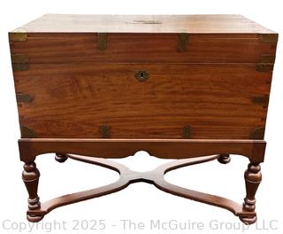 Chinese Camphor Wood Campaign Chest with Hinged Lid and Brass Mounts On Stretcher Base, Circa 1840.  30"H x 35"W x 18"D