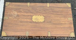 Chinese Camphor Wood Campaign Chest with Hinged Lid and Brass Mounts On Stretcher Base, Circa 1840.  30"H x 35"W x 18"D