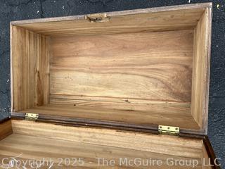 Chinese Camphor Wood Campaign Chest with Hinged Lid and Brass Mounts On Stretcher Base, Circa 1840.  30"H x 35"W x 18"D