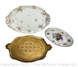 Three (3) Serving Platters or Trays Including H & Co France and Florentine