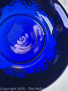 Egermann Bohemian Czech Gilt & Cobalt Blue Glass Vase, Plate, Tea Cup and Saucer
