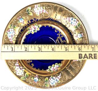 Egermann Bohemian Czech Gilt & Cobalt Blue Glass Vase, Plate, Tea Cup and Saucer