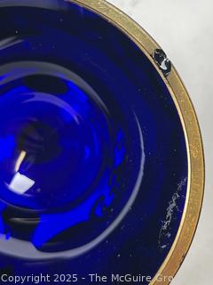 Egermann Bohemian Czech Gilt & Cobalt Blue Glass Vase, Plate, Tea Cup and Saucer