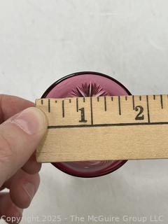 Bohemian Cranberry Red Cut to Clear Crystal Decanter & Glasses 