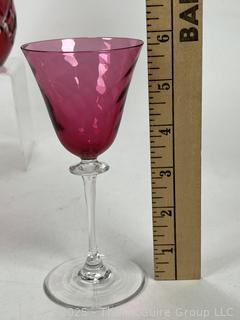 Bohemian Cranberry Red Cut to Clear Crystal Decanter & Glasses 