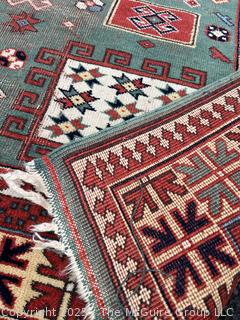 Kazak Karachop Hand Knotted Shirvan Turkish Rug on Red Ground.  5" x 6" (WAS 1400CS)