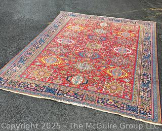 Wool Hand Knotted Persian Gharajeh Rug on Red Ground.  10.8' x 8.1' (WAS 1402CS) 