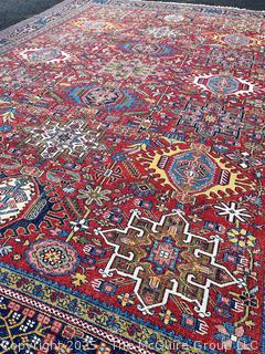Wool Hand Knotted Persian Gharajeh Rug on Red Ground.  10.8' x 8.1' (WAS 1402CS) 