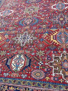 Wool Hand Knotted Persian Gharajeh Rug on Red Ground.  10.8' x 8.1' (WAS 1402CS) 