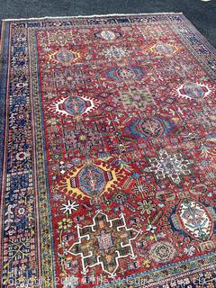 Wool Hand Knotted Persian Gharajeh Rug on Red Ground.  10.8' x 8.1' (WAS 1402CS) 