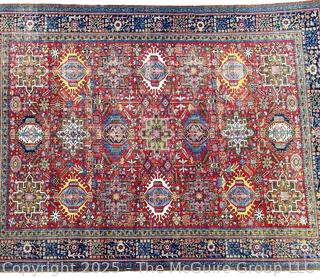 Wool Hand Knotted Persian Gharajeh Rug on Red Ground.  10.8' x 8.1' (WAS 1402CS) 