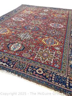 Wool Hand Knotted Persian Gharajeh Rug on Red Ground.  10.8' x 8.1' (WAS 1402CS) 
