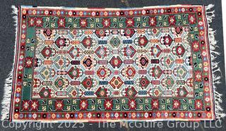 Geometric Hand Knotted Turkish Anatolian Rug on Green Ground.  3"6" x 5'10" (WAS 1401CS)