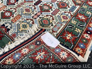Geometric Hand Knotted Turkish Anatolian Rug on Green Ground.  3"6" x 5'10" (WAS 1401CS)