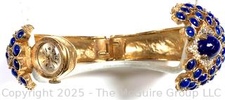 Blue Cabochon Glass Crawford Watch Bracelet, Untested