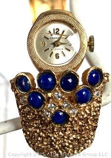 Blue Cabochon Glass Crawford Watch Bracelet, Untested