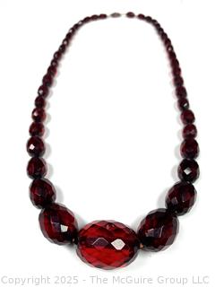 Art Deco Cherry Amber Bakelite Faceted Graduated Beaded Necklace.  