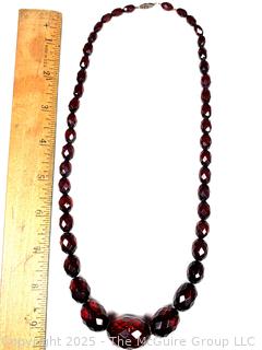 Art Deco Cherry Amber Bakelite Faceted Graduated Beaded Necklace.  