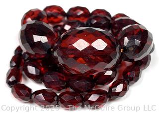 Art Deco Cherry Amber Bakelite Faceted Graduated Beaded Necklace.  
