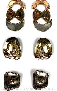Three (3) Pairs of Modernist Artisan Made Brass Earrings