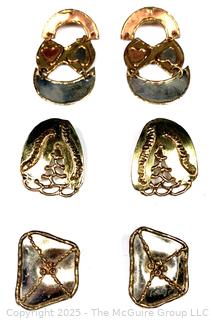 Three (3) Pairs of Modernist Artisan Made Brass Earrings