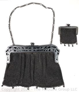 Black Real Gunmetal Chain Maille Mesh Handbag and Coin Purse, Made in France