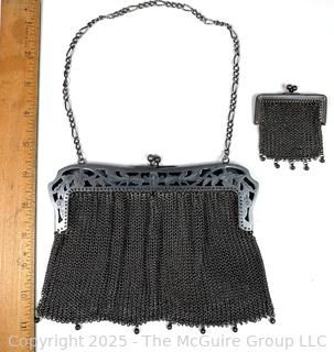 Black Real Gunmetal Chain Maille Mesh Handbag and Coin Purse, Made in France