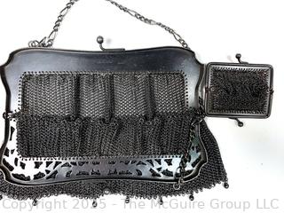 Black Real Gunmetal Chain Maille Mesh Handbag and Coin Purse, Made in France