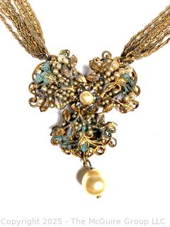Gilt Gold and Rhinestone Pendant Necklace, Possibly Unsigned Miriam Haskell 