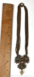 Gilt Gold and Rhinestone Pendant Necklace, Possibly Unsigned Miriam Haskell 