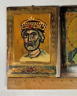 Four (4) Hand Painted Icons on Wood Boards Including Solomon & Sheba Icon Barbara Goshu 1975 and Osvaldo Bohm Photo Fotografie Venezia Italy
