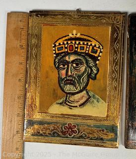 Four (4) Hand Painted Icons on Wood Boards Including Solomon & Sheba Icon Barbara Goshu 1975 and Osvaldo Bohm Photo Fotografie Venezia Italy